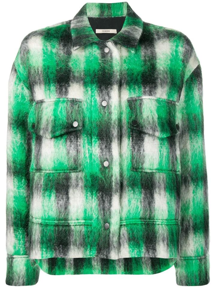 Odeeh Cropped Check Jacket - Green