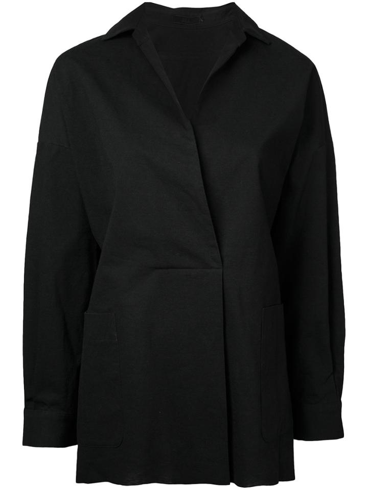 Aula Oversized V-neck Blouse - Black
