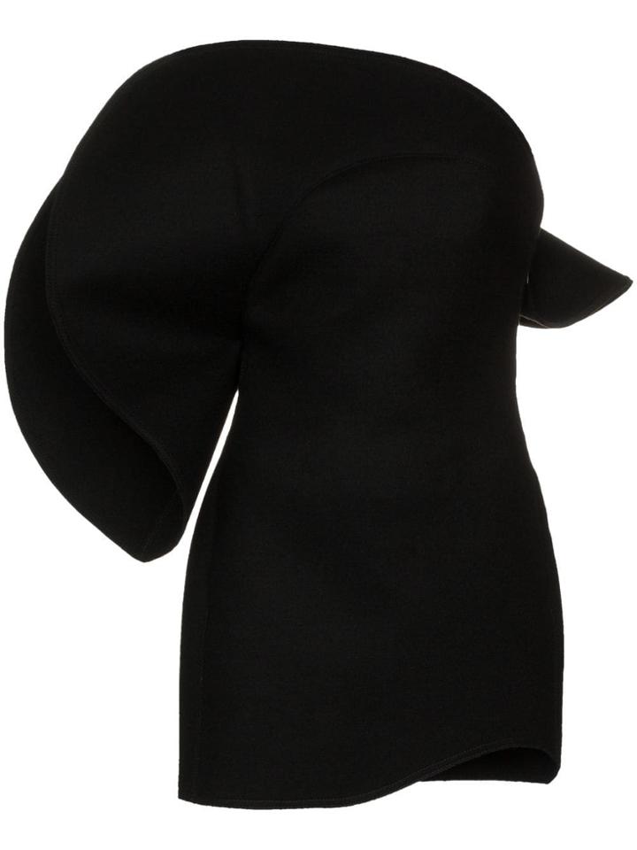 Saint Laurent Oversized Flounce Wool Bustier Dress - Black