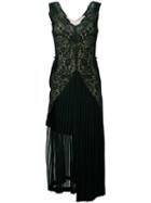 Stella Mccartney Pleated Lace Detail Dress, Women's, Size: 38, Green, Viscose/acetate/polyester/silk
