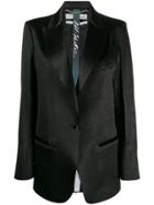 Off-white Satin Finished Peaked Lapel Blazer - Black