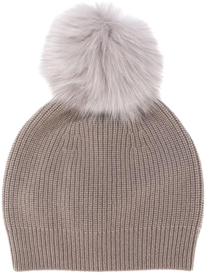 Lorena Antoniazzi Cashmere Pom Pom Detail Beanie - Grey