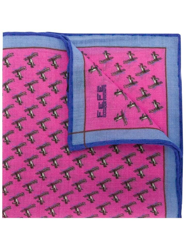 Fefè Skiing Penguin Print Pocket Square - Pink & Purple