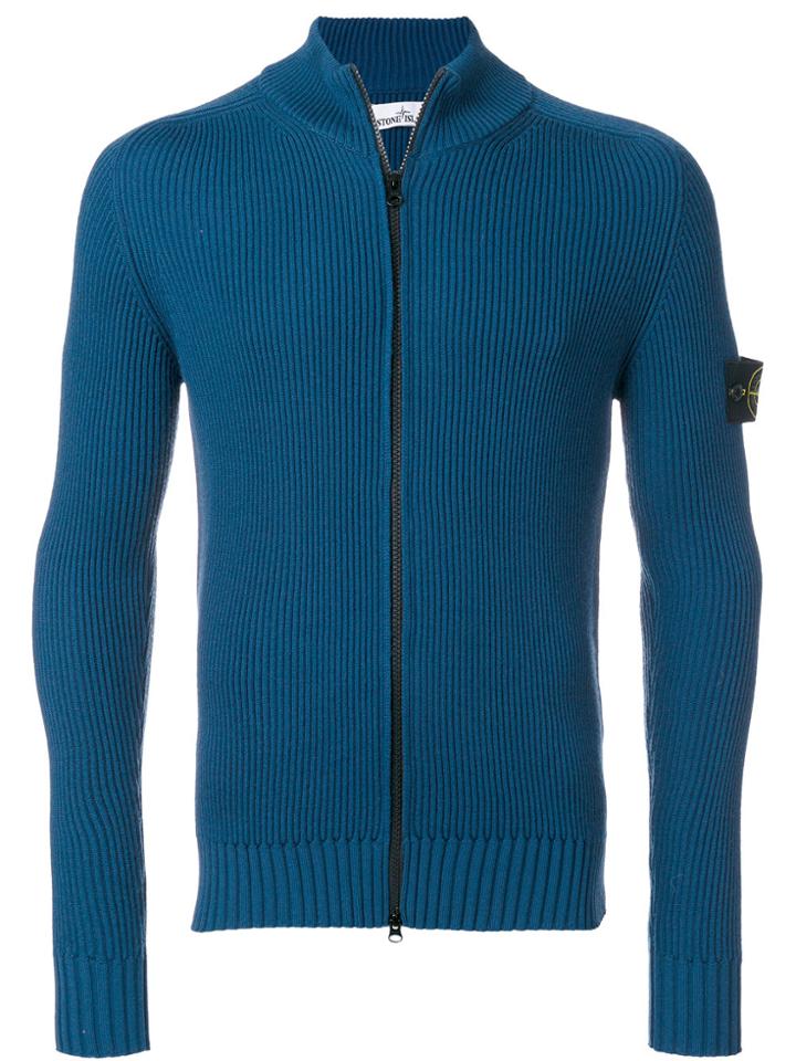 Stone Island Zipped Rib Knit Cardigan - Blue