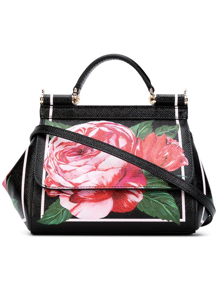 Dolce & Gabbana Floral Tote, Women's, Black, Leather