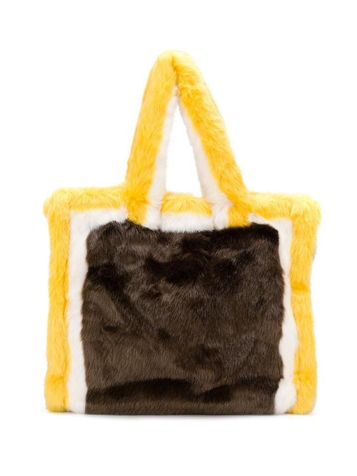 Stand Faux Fur Tote Bag - Brown