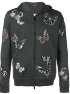 Valentino Embroidered Butterfly Pattern Hoodie, Men's, Size: Small, Grey, Cotton/polyamide/viscose