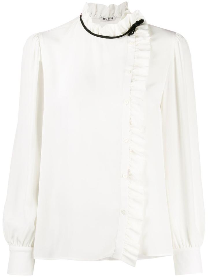Miu Miu Ruffled Trim Silk Blouse - White
