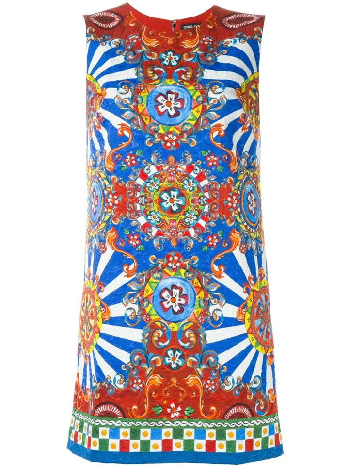 Dolce & Gabbana Carretto Siciliano Print Dress, Women's, Size: 44, Red, Viscose/cotton/silk/spandex/elastane