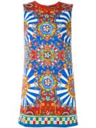 Dolce & Gabbana Carretto Siciliano Print Dress, Women's, Size: 44, Red, Viscose/cotton/silk/spandex/elastane