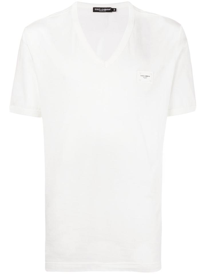 Dolce & Gabbana Logo Plaque V-neck T-shirt - White