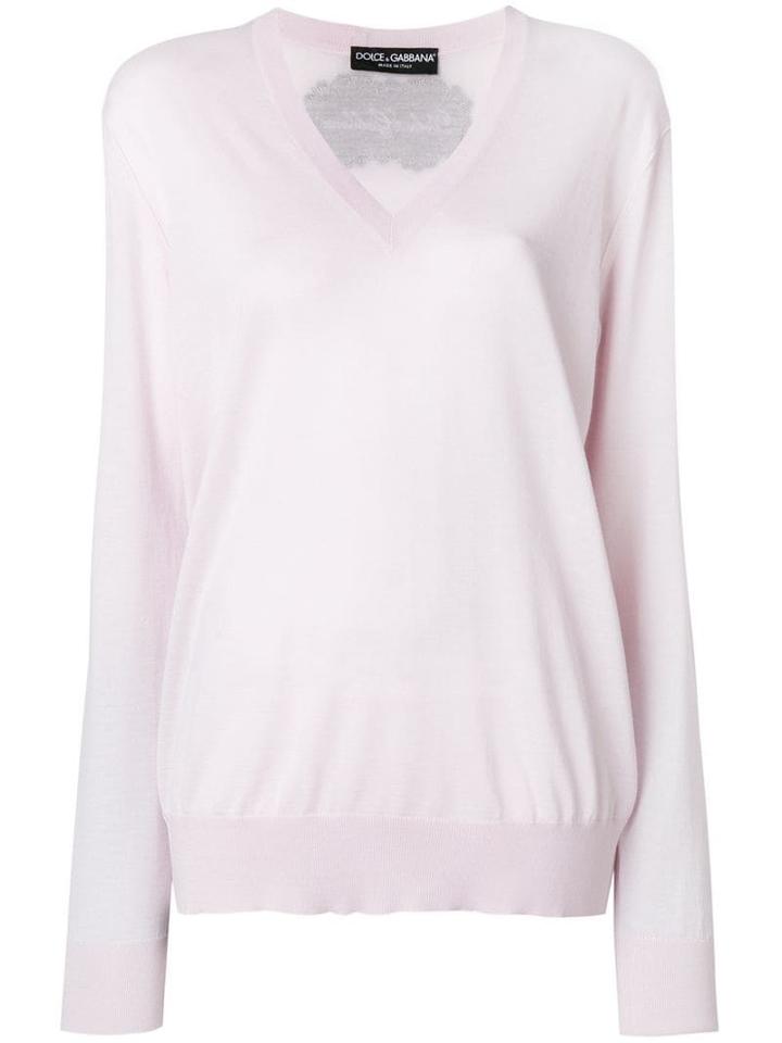 Dolce & Gabbana Rear Logo V-neck Sweater - Pink