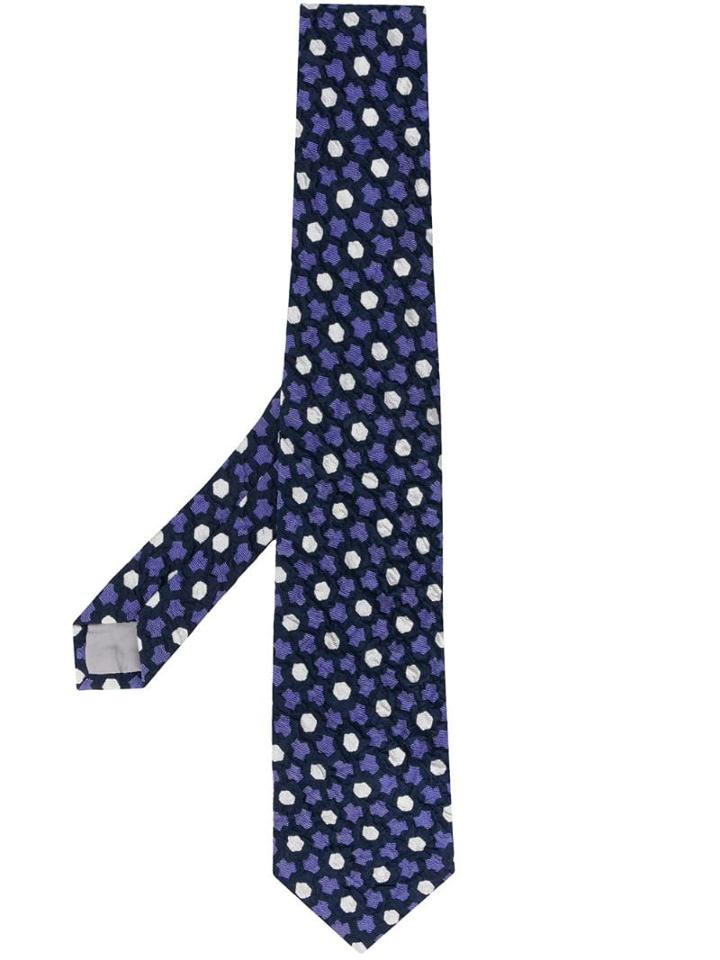 Issey Miyake Geometric Embroidered Tie - Blue