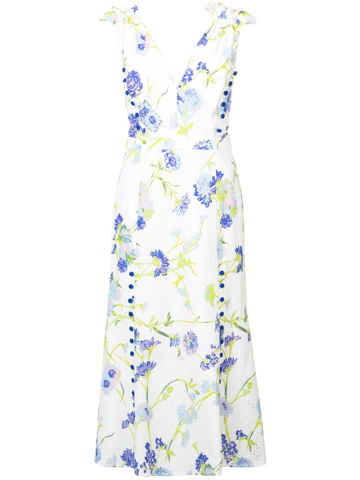 Prabal Gurung Eyelet Floral Deep V-neck Dress - Yellow & Orange