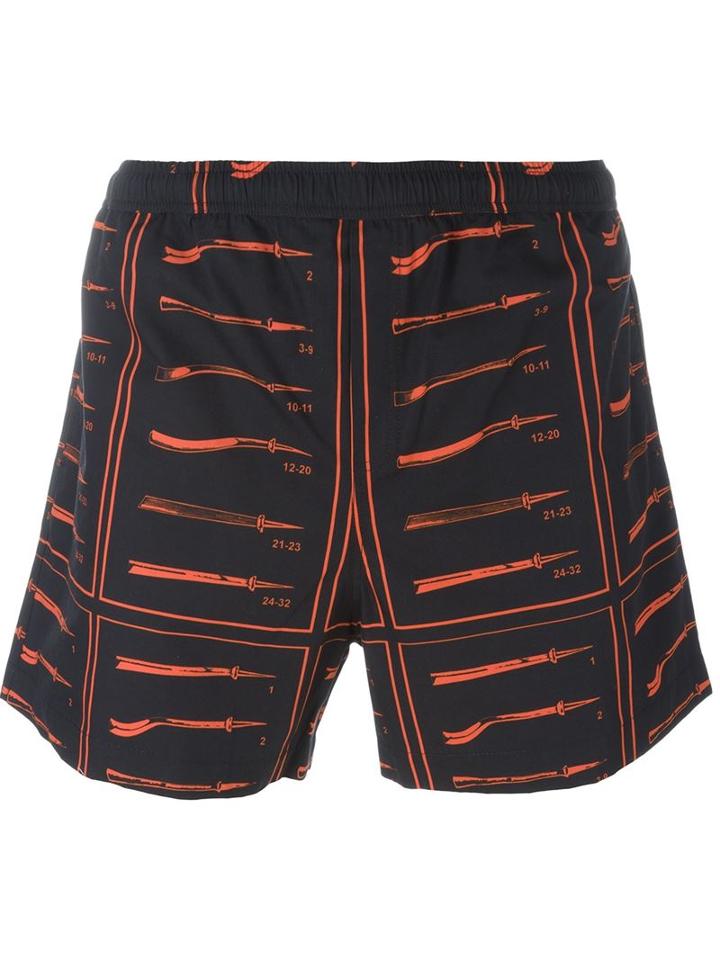 J.w. Anderson Printed Swim Shorts, Men's, Size: L, Black, Cotton/polyamide/spandex/elastane