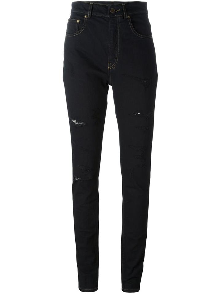 Saint Laurent Distressed Skinny Jeans, Women's, Size: 28, Black, Cotton/spandex/elastane