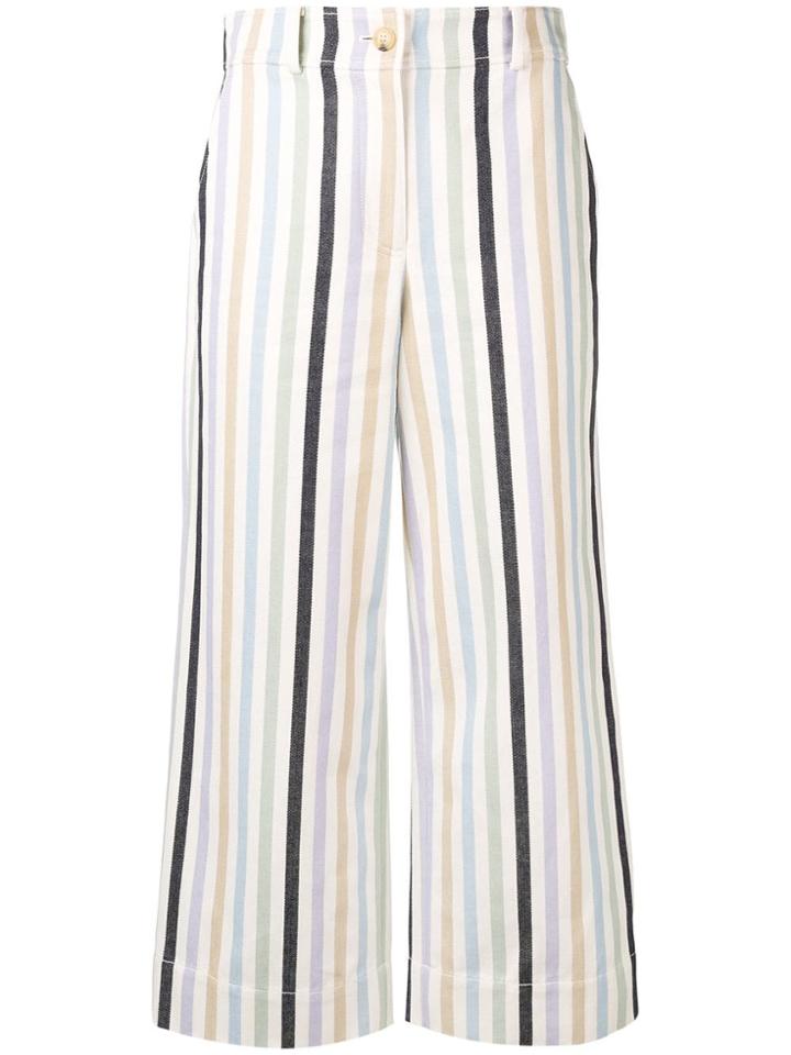 Tory Burch Cropped Striped Trousers - Neutrals