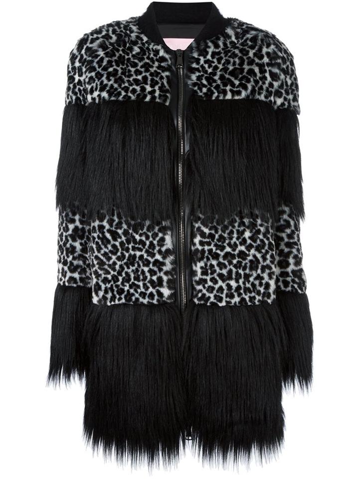 Giamba Animal Print Striped Coat, Women's, Size: 42, Black, Polyamide/polyester/cupro/angora