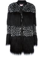 Giamba Animal Print Striped Coat, Women's, Size: 42, Black, Polyamide/polyester/cupro/angora