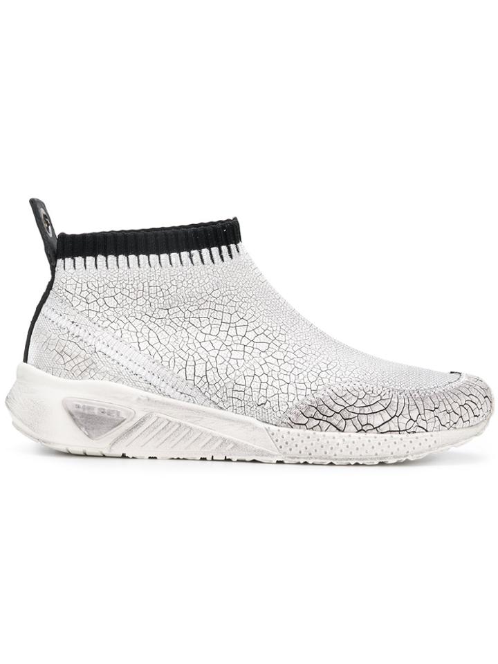 Diesel Crack-effect Sock Sneakers - White