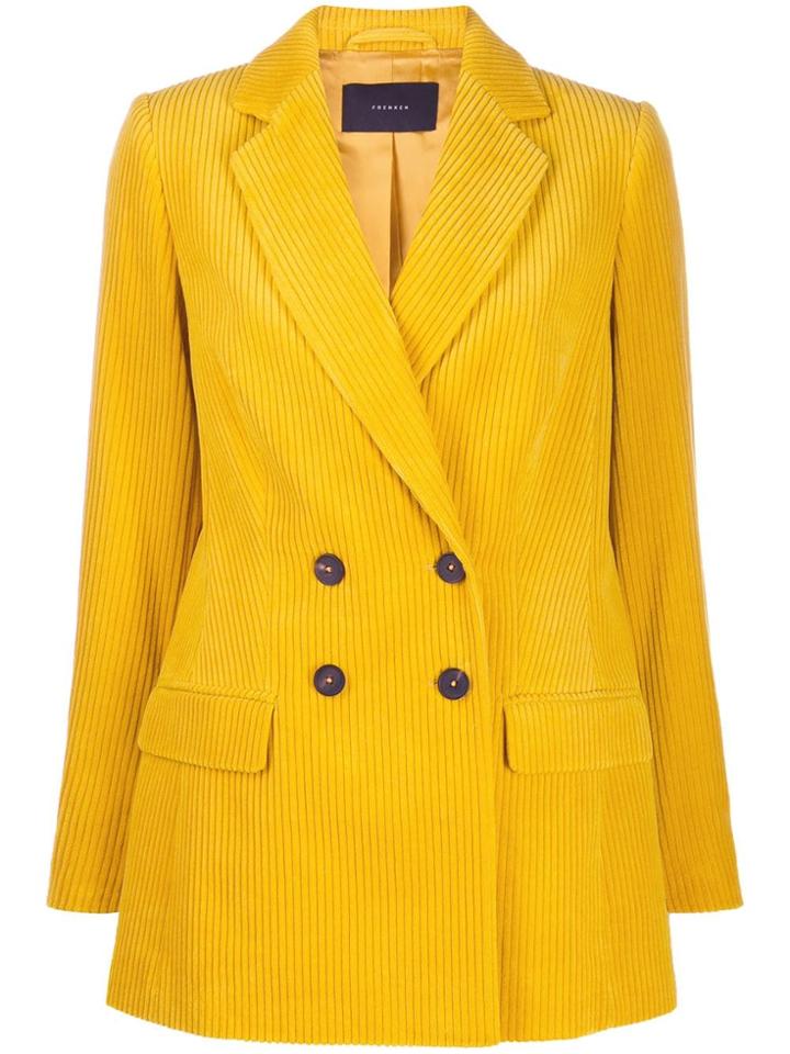 Frenken Double-breasted Corduroy Coat - Yellow