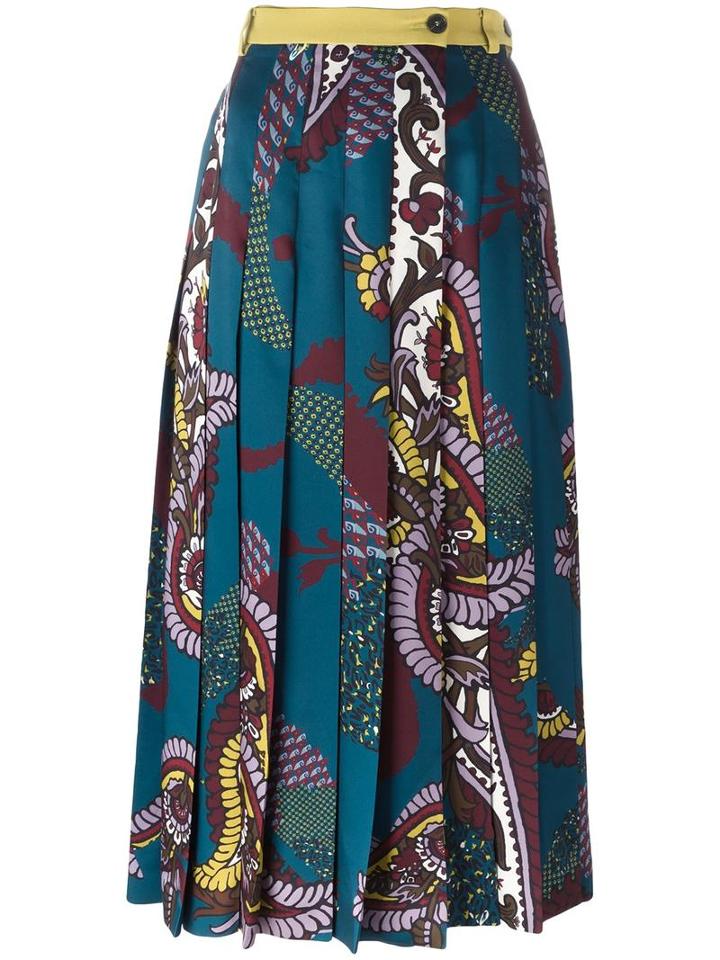 Antonio Marras Printed Pleated Skirt, Women's, Size: 42, Blue, Polyester/acetate/viscose