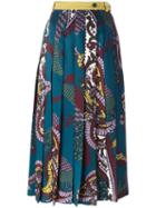 Antonio Marras Printed Pleated Skirt, Women's, Size: 42, Blue, Polyester/acetate/viscose