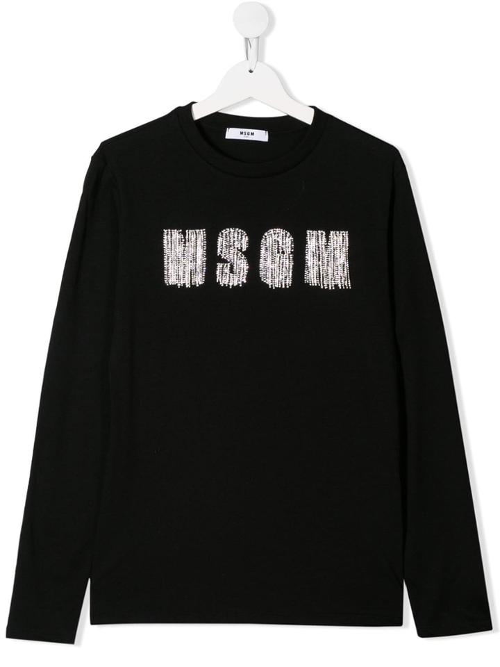 Msgm Kids Teen Crystal Embellished Sweatshirt - Black