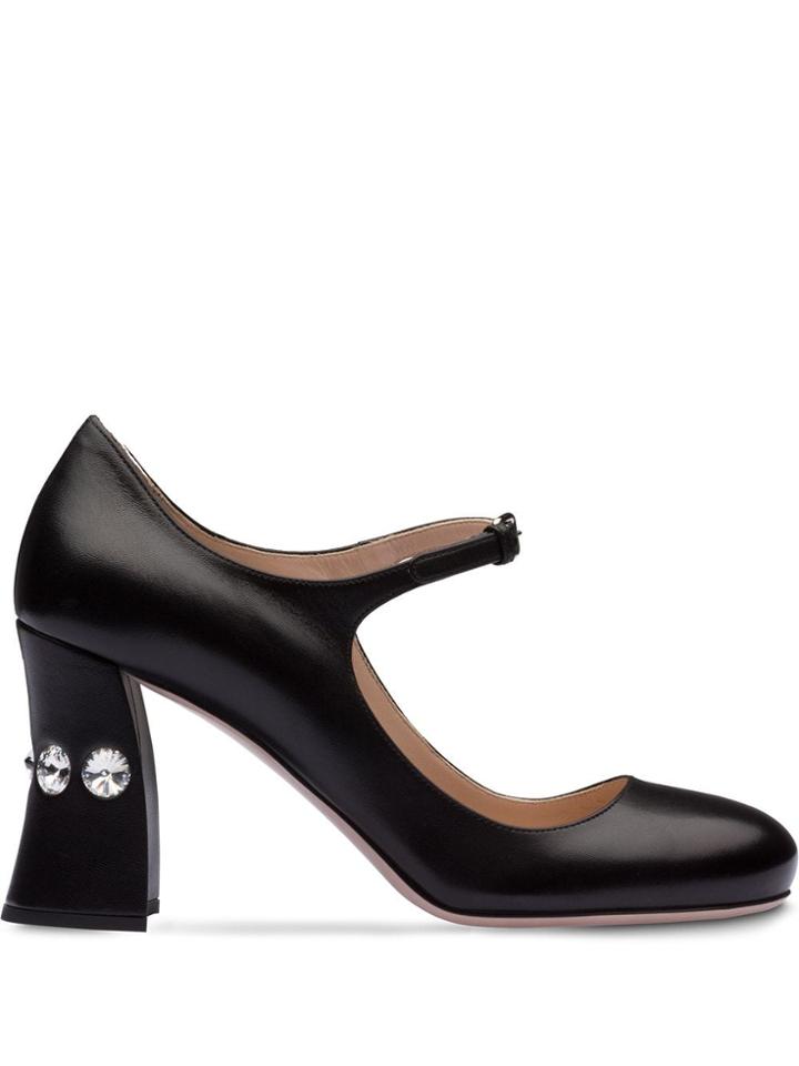 Miu Miu Embellished Slanted Heel Pumps - Black