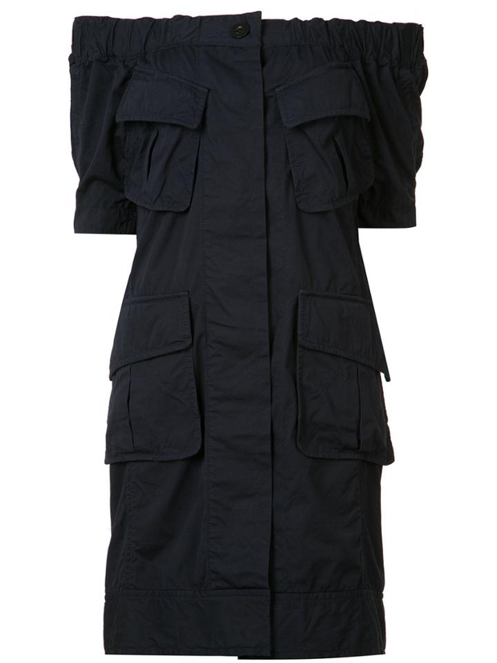 Sacai Off-shoulder Ruched Dress - Blue