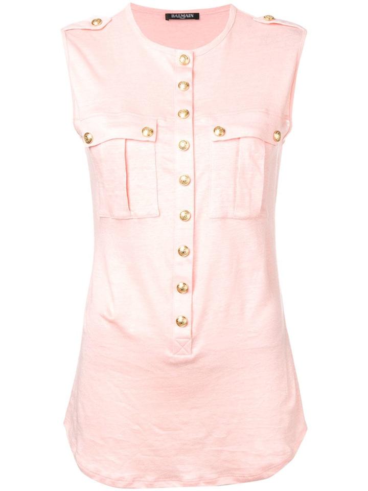 Balmain Button Embellished Top - Pink