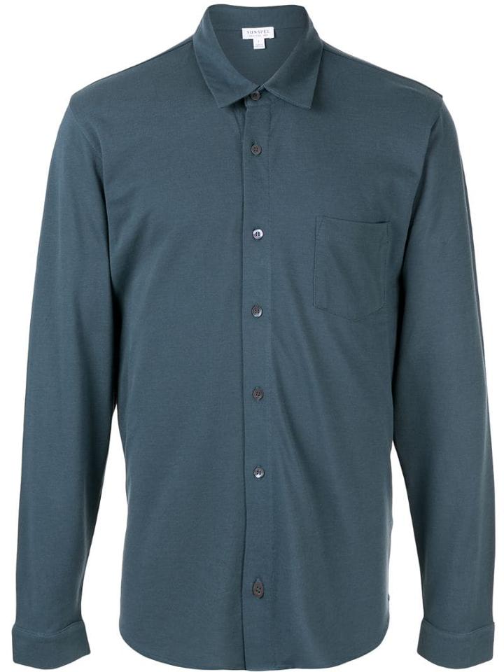 Sunspel Pique Relaxed Shirt - Blue