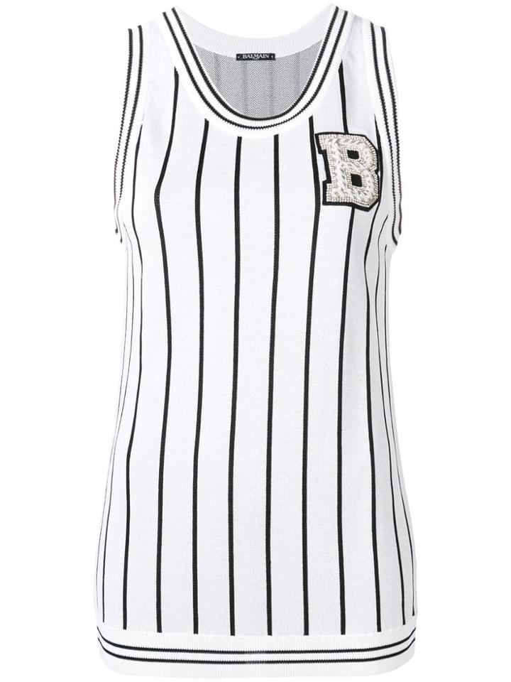 Balmain Embellished B Tank Top - White