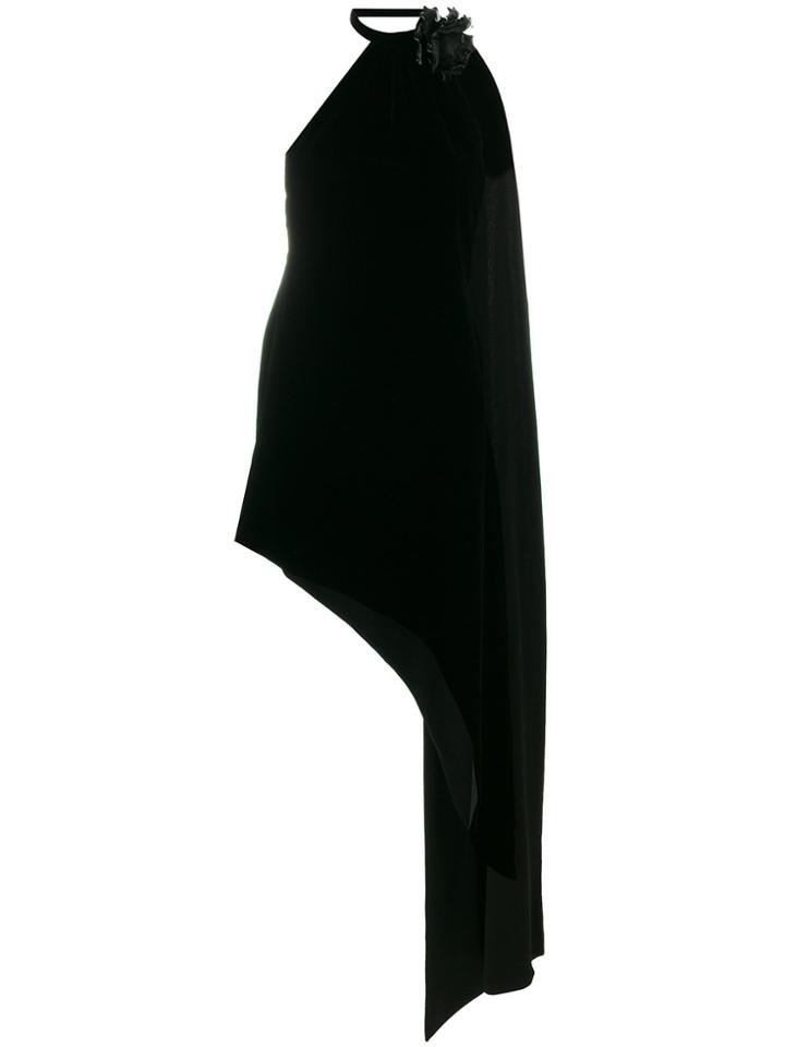 Saint Laurent Asymmetric Waterfall Halterneck Dress - Black