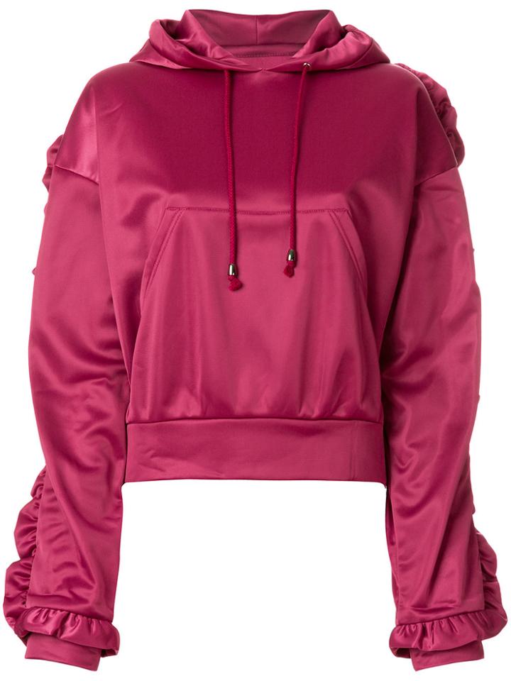 Forte Couture Ruched Sleeves Hoodie - Pink & Purple