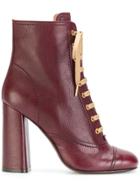 L'autre Chose Lace Up Ankle Boots - Red