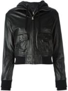 R13 Hooded Cropped Jacket, Women's, Size: Medium, Black, Cotton/lamb Skin/viscose/wool
