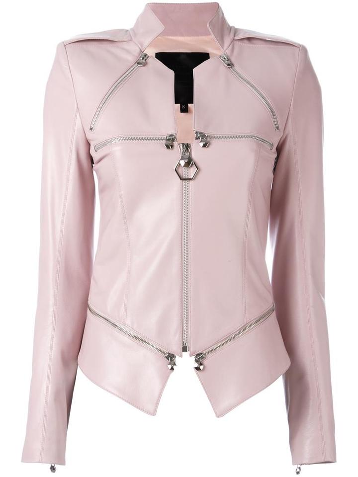 Philipp Plein Zip Detailed Jacket, Women's, Size: Large, Pink/purple, Lamb Skin/acetate/polyester