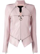 Philipp Plein Zip Detailed Jacket, Women's, Size: Large, Pink/purple, Lamb Skin/acetate/polyester