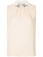 Rebecca Taylor Embroidered Collar Blouse - Nude & Neutrals