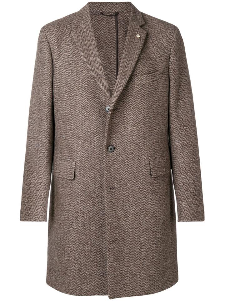 Closed Single-breasted Fitted Coat - Brown