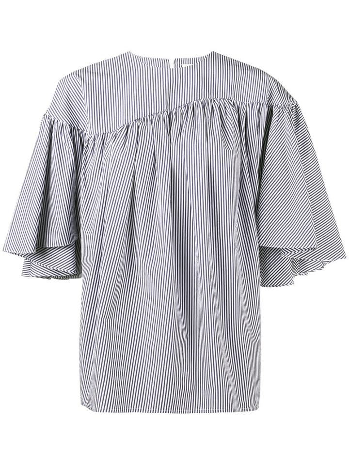 A.w.a.k.e. - Stripe Gathered Blouse - Women - Cotton - 40, Blue, Cotton