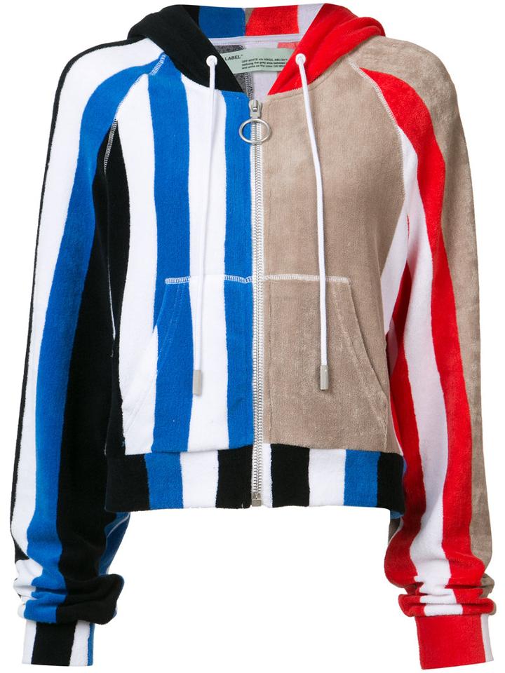 Off-white (beige) - Striped Zipped Hoodie - Women - Cotton - S, Women's, Cotton
