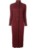 Issey Miyake Vintage Pleated Stripped Dress, Women's, Size: Medium, Yellow/orange