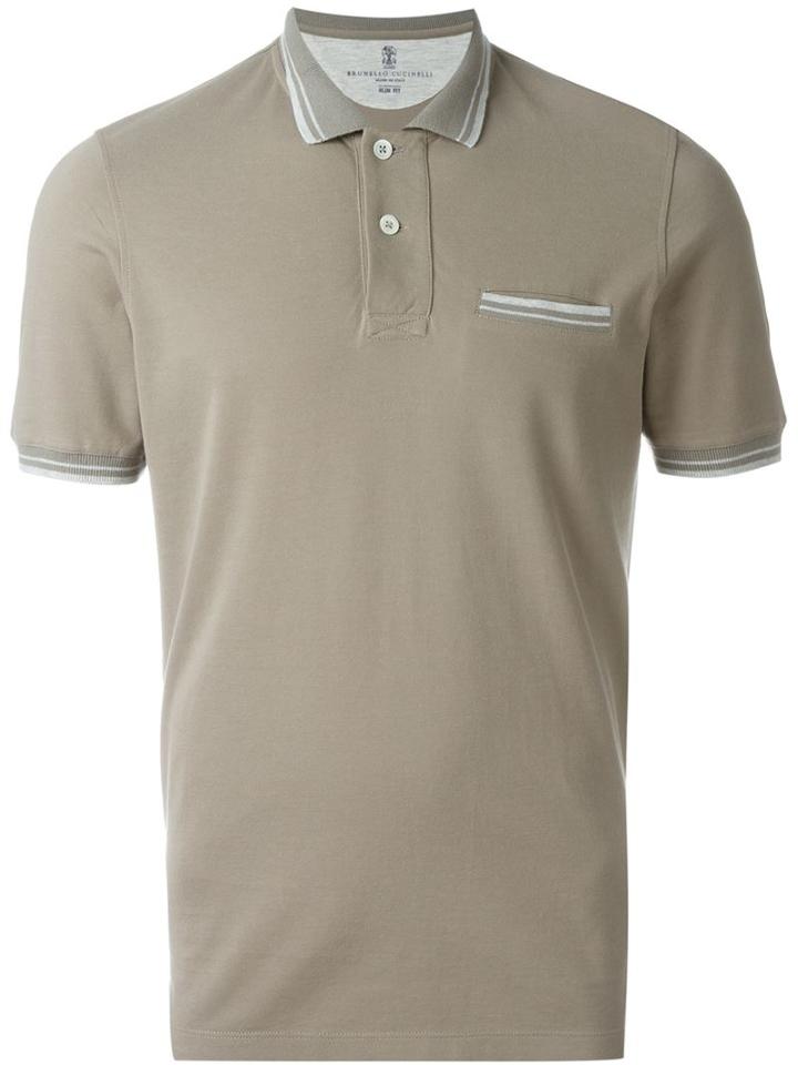Brunello Cucinelli Striped Trim Polo Shirt