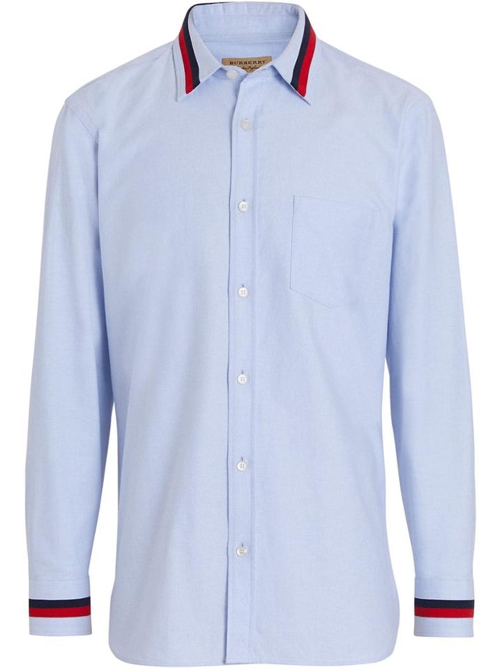 Burberry Knitted Detail Cotton Oxford Shirt - Blue