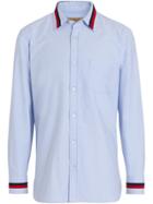 Burberry Knitted Detail Cotton Oxford Shirt - Blue