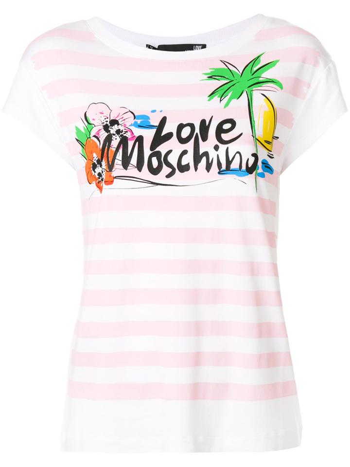 Love Moschino Striped Logo T-shirt - White