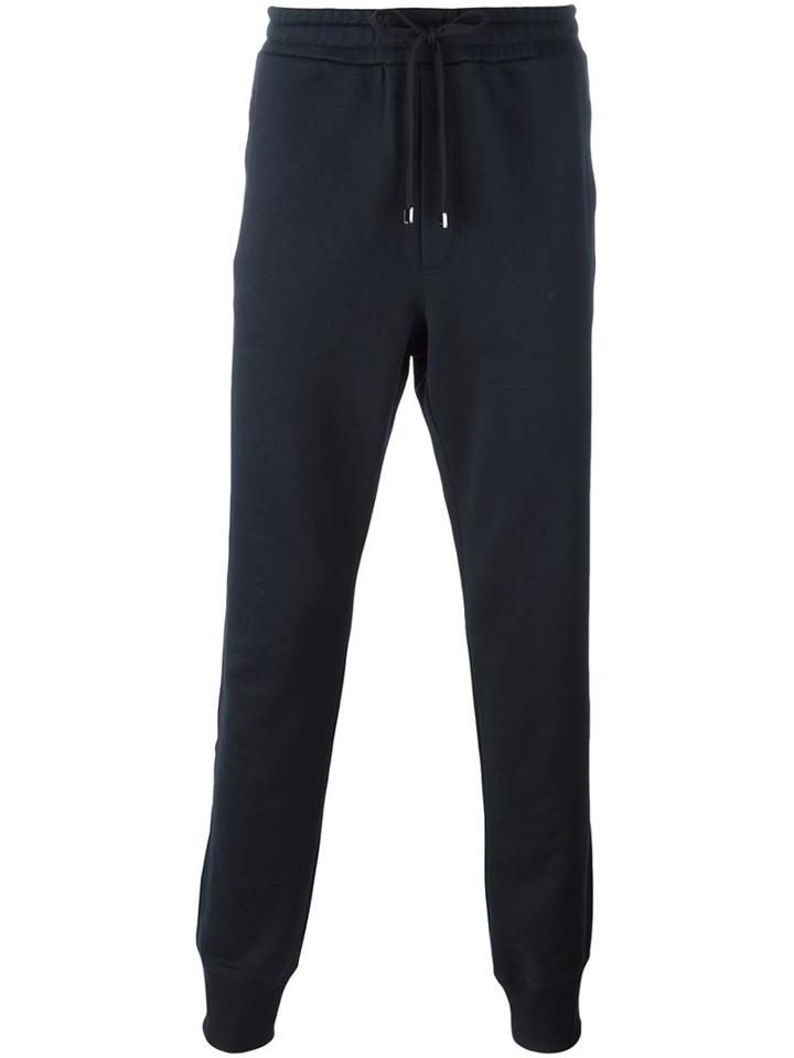 Dolce & Gabbana Embroidered Crown Track Pants, Men's, Size: 52, Blue, Cotton