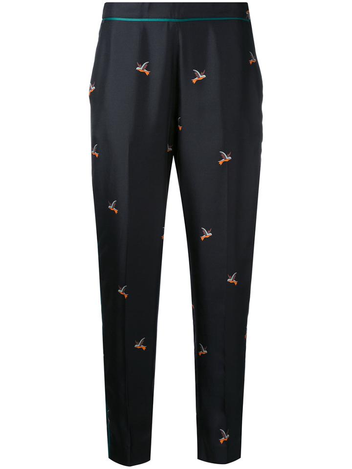 Victoria Victoria Beckham - Embroidered Tailored Trousers - Women - Silk/polyester/viscose - 8, Black, Silk/polyester/viscose